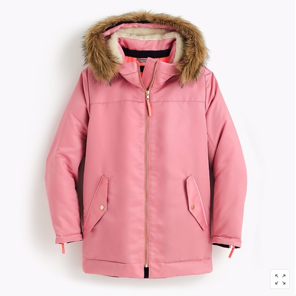 J.Crew Nylon Parka Pink fur hood thermal